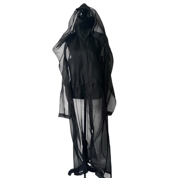 PEACHOO + KREJBERG Silk Transparent Coat in Black size M with Hood RTW SS13 - Picture 9 of 16